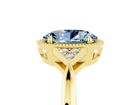Yellow gold Oval Cut Aquamarine Halo Ring with Tapered Band and Four-Prong Setting_5