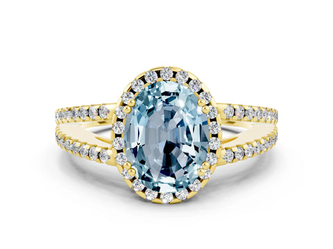 Yellow gold Oval Cut Aquamarine Halo Split Shank Engagement Ring_12