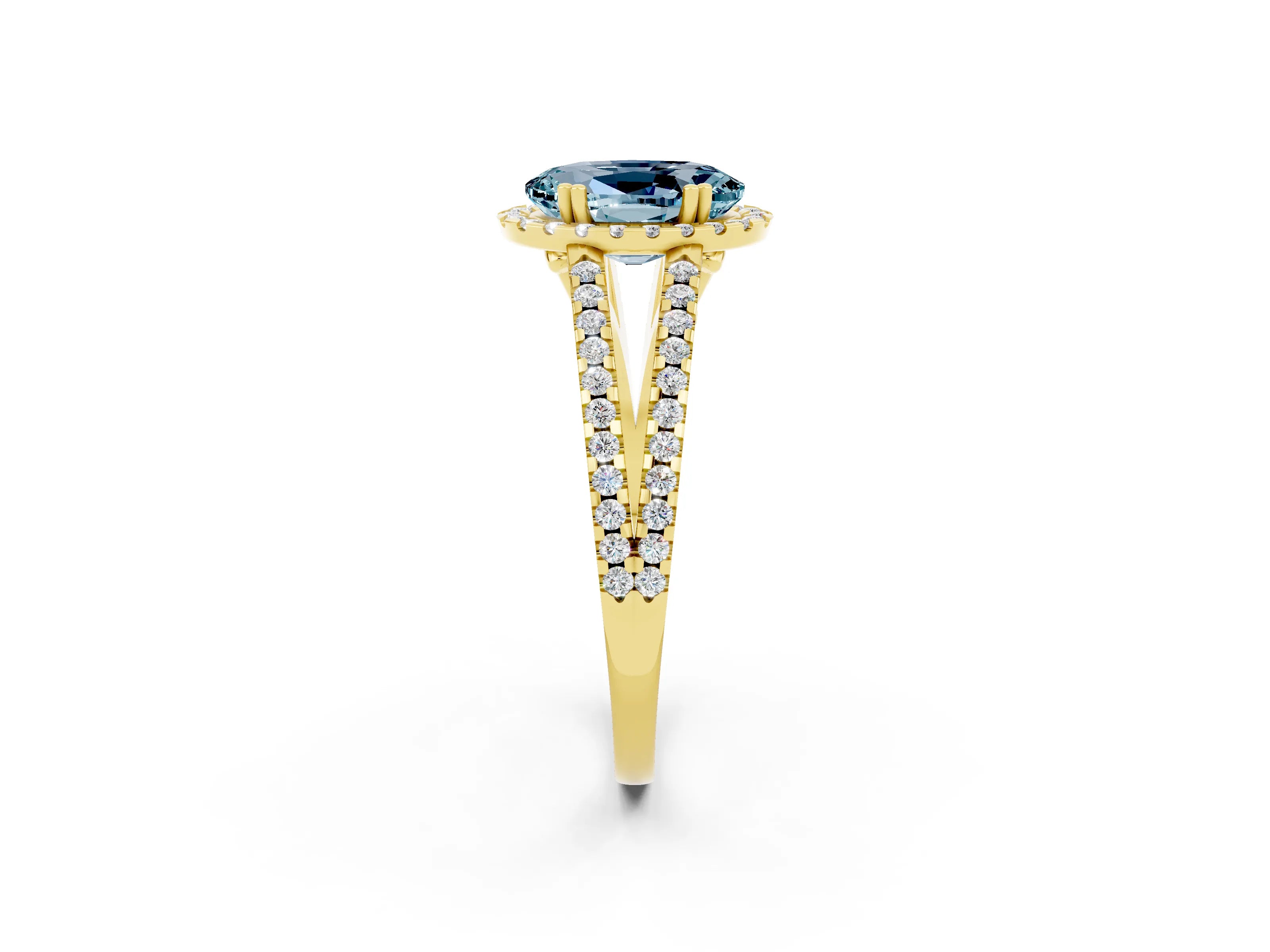 Yellow gold Oval Cut Aquamarine Halo Split Shank Engagement Ring_14