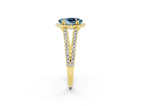 Yellow gold Oval Cut Aquamarine Halo Split Shank Engagement Ring_14