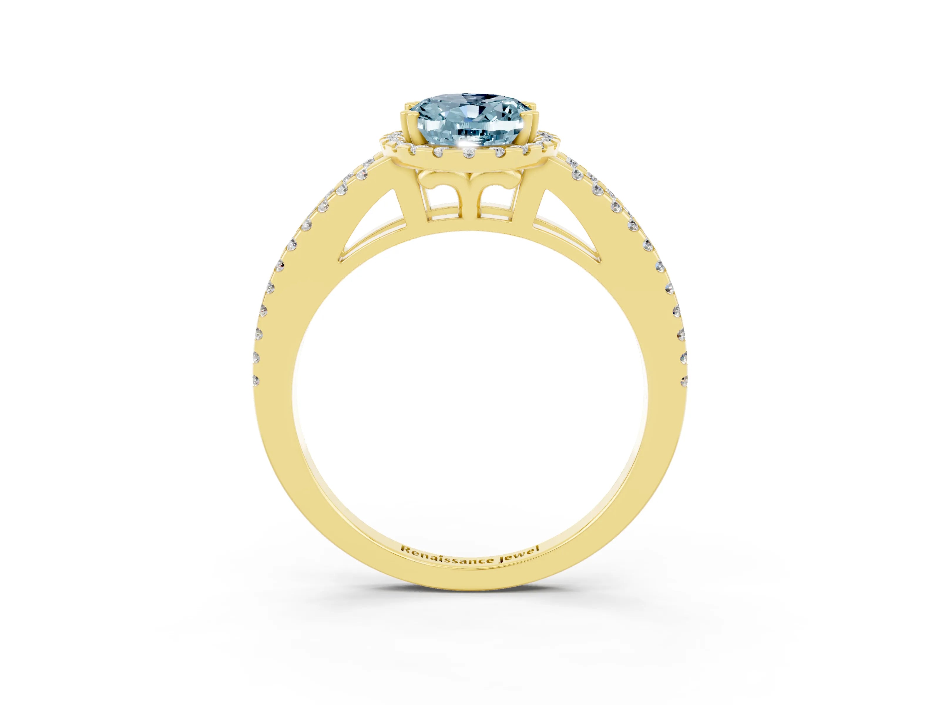 Yellow gold Oval Cut Aquamarine Halo Split Shank Engagement Ring_15