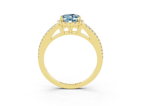 Yellow gold Oval Cut Aquamarine Halo Split Shank Engagement Ring_15