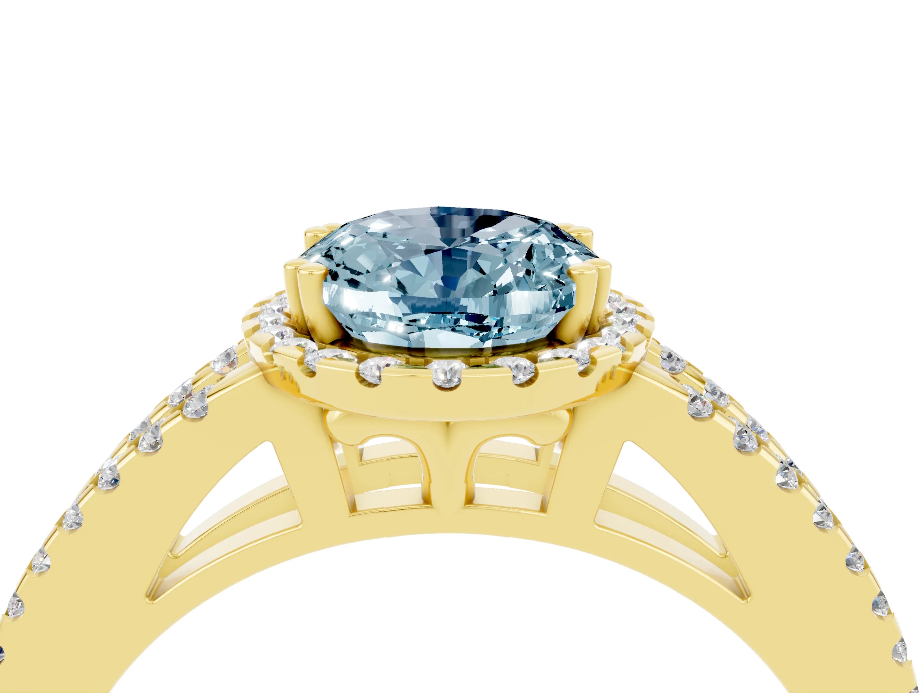 Yellow gold Oval Cut Aquamarine Halo Split Shank Engagement Ring_16
