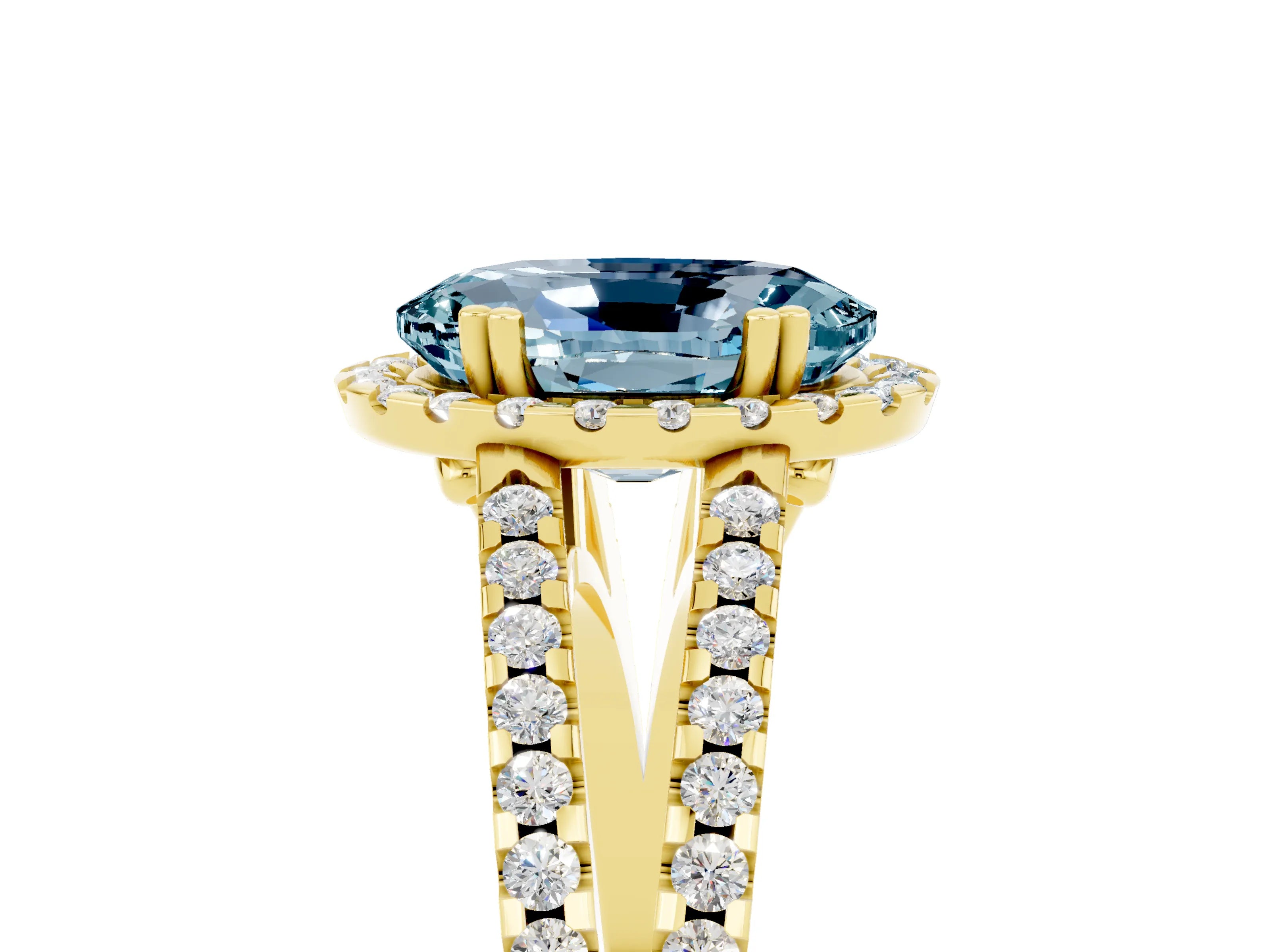Yellow gold Oval Cut Aquamarine Halo Split Shank Engagement Ring_17