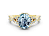 Yellow gold Oval Cut Aquamarine  Halo Twist Band Solitaire Prong Setting Ring_36