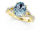 Yellow gold Oval Cut Aquamarine  Halo Twist Band Solitaire Prong Setting Ring_37