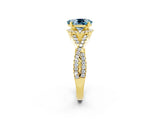 Yellow gold Oval Cut Aquamarine  Halo Twist Band Solitaire Prong Setting Ring_38