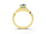 Yellow gold Oval Cut Aquamarine  Halo Twist Band Solitaire Prong Setting Ring_39