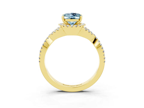 Yellow gold Oval Cut Aquamarine Halo Twist Band Solitaire Prong Setting Ring_3