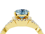 Yellow gold Oval Cut Aquamarine  Halo Twist Band Solitaire Prong Setting Ring_40