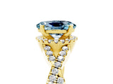 Yellow gold Oval Cut Aquamarine  Halo Twist Band Solitaire Prong Setting Ring_41
