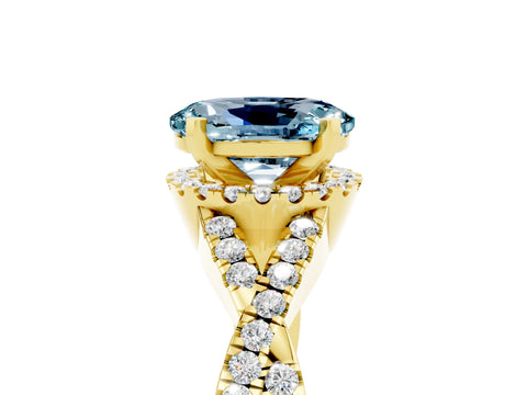 Yellow gold Oval Cut Aquamarine Halo Twist Band Solitaire Prong Setting Ring_5