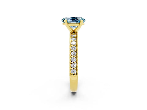 Yellow gold Oval Cut Aquamarine Milgrain Pavé Engagement Ring with Four-Prong Setting_14
