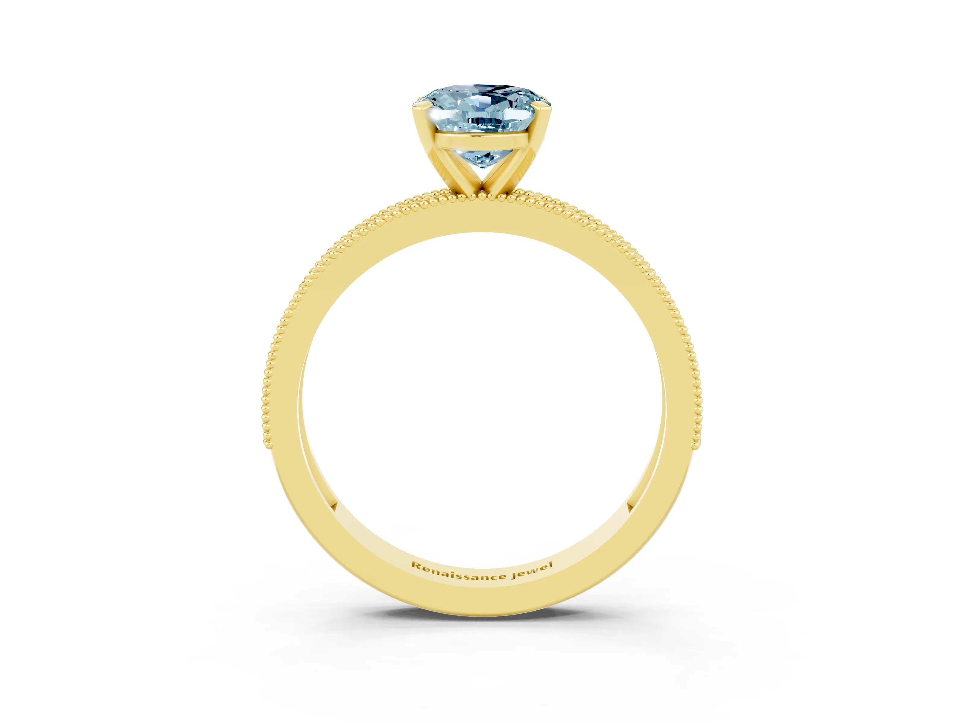 Yellow gold Oval Cut Aquamarine Milgrain Pavé Engagement Ring with Four-Prong Setting_15