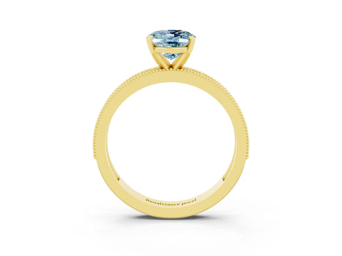 Yellow gold Oval Cut Aquamarine Milgrain Pavé Engagement Ring with Four-Prong Setting_15