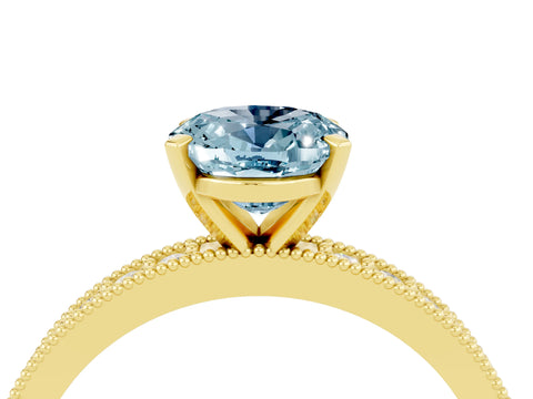 Yellow gold Oval Cut Aquamarine Milgrain Pavé Engagement Ring with Four-Prong Setting_16