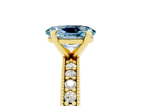 Yellow gold Oval Cut Aquamarine Milgrain Pavé Engagement Ring with Four-Prong Setting_17