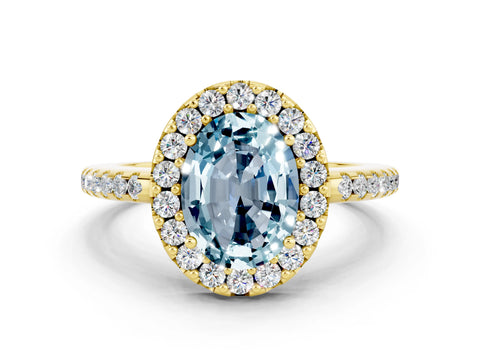 Yellow gold Oval Cut Aquamarine Pavé Halo Ring with Four-Prong Setting_12