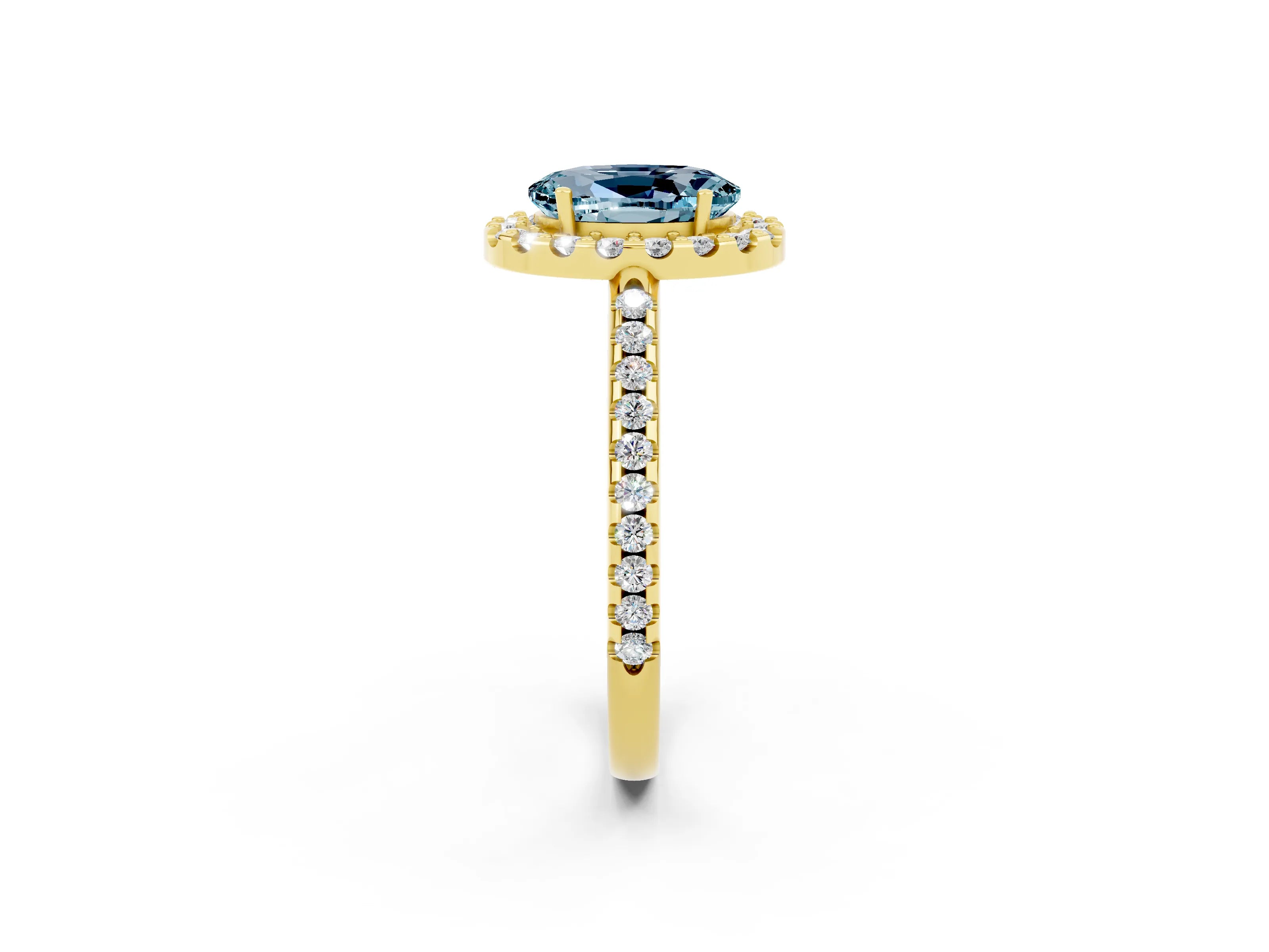 Yellow gold Oval Cut Aquamarine Pavé Halo Ring with Four-Prong Setting_14
