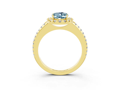 Yellow gold Oval Cut Aquamarine Pavé Halo Ring with Four-Prong Setting_15