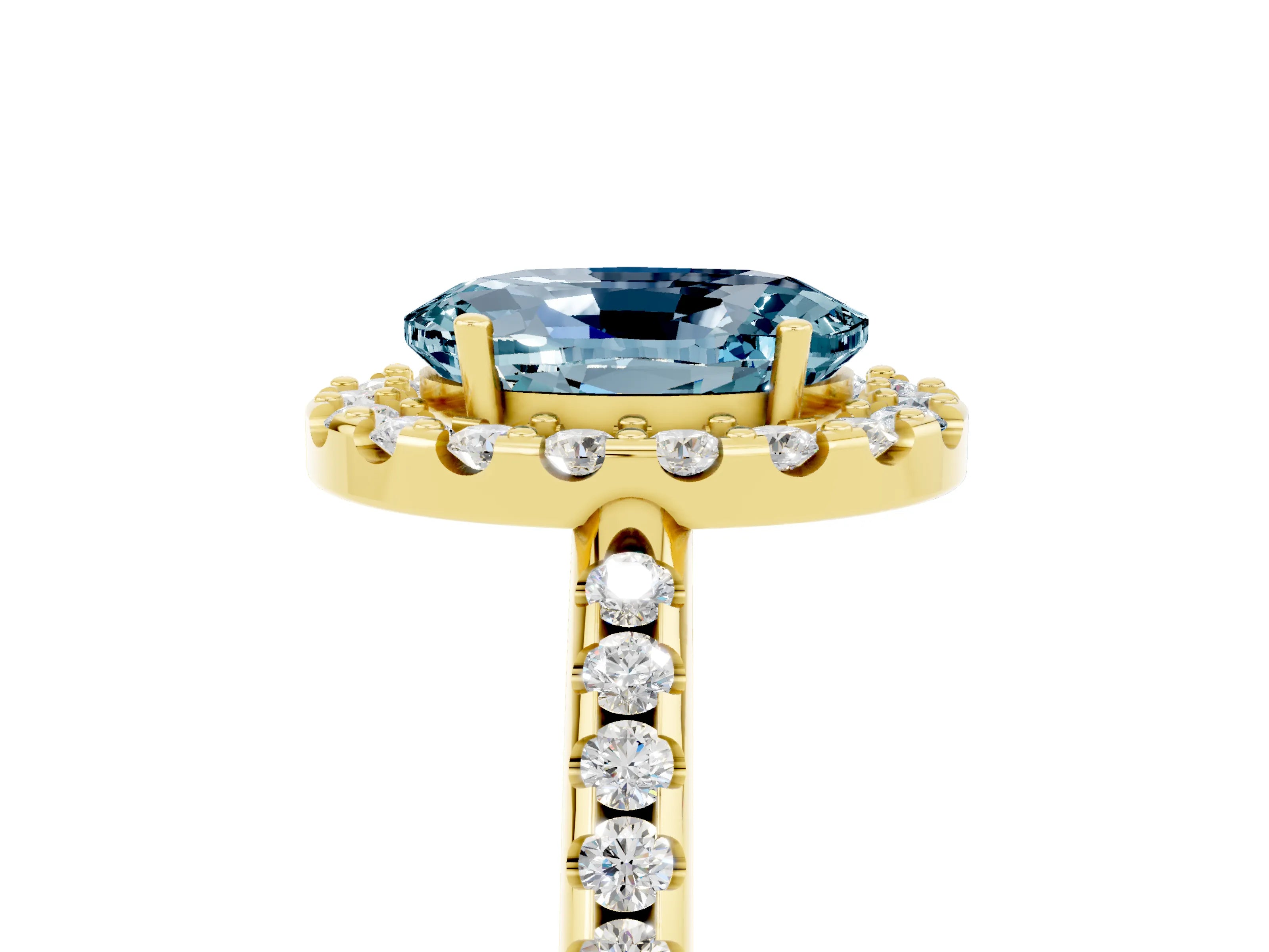Yellow gold Oval Cut Aquamarine Pavé Halo Ring with Four-Prong Setting_17
