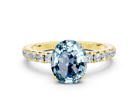 Yellow gold Oval Cut Aquamarine Pavé Solitaire Engagement Ring with Four-Prong Setting_12