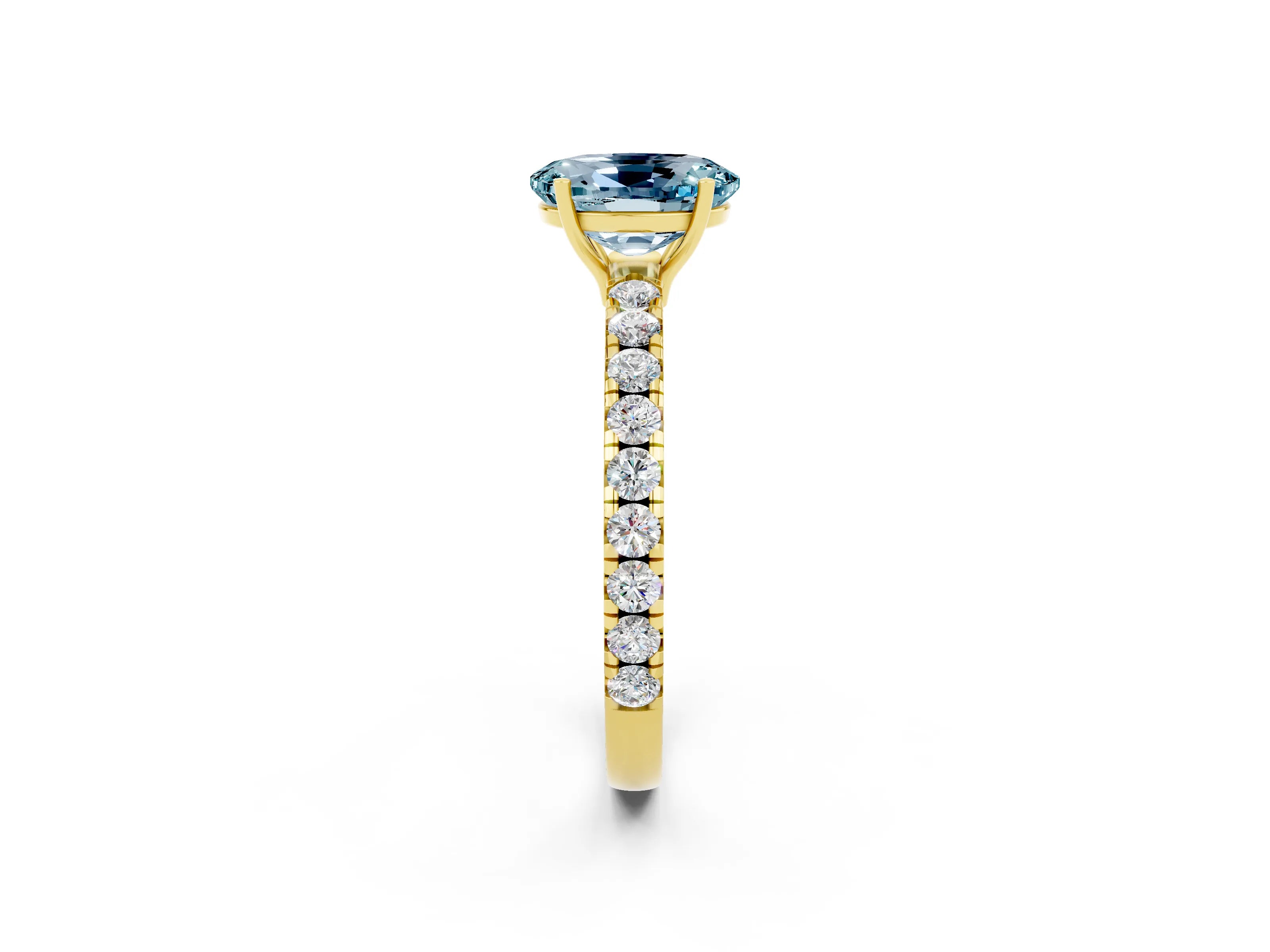 Yellow gold Oval Cut Aquamarine Pavé Solitaire Engagement Ring with Four-Prong Setting_14