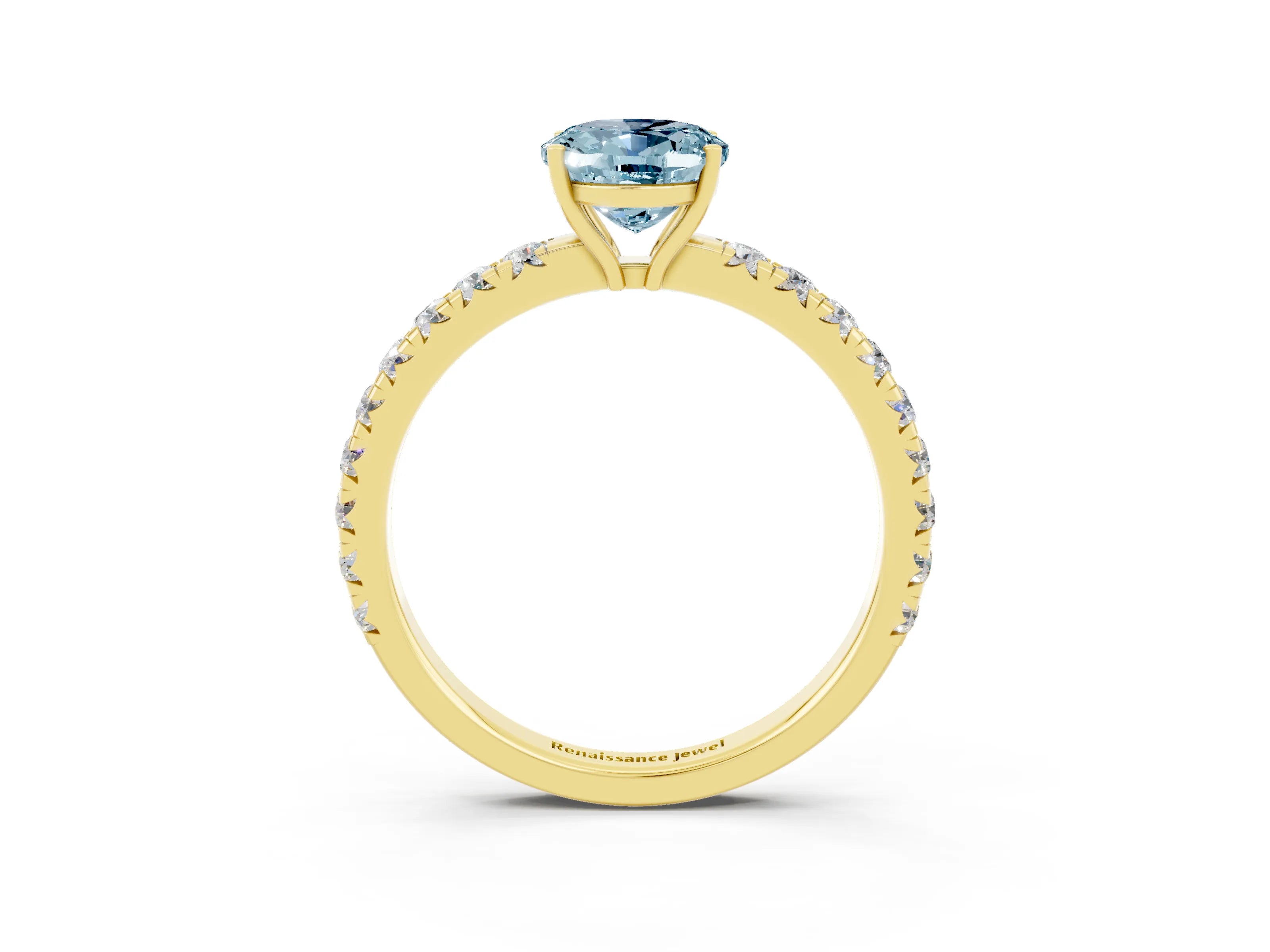 Yellow gold Oval Cut Aquamarine Pavé Solitaire Engagement Ring with Four-Prong Setting_15