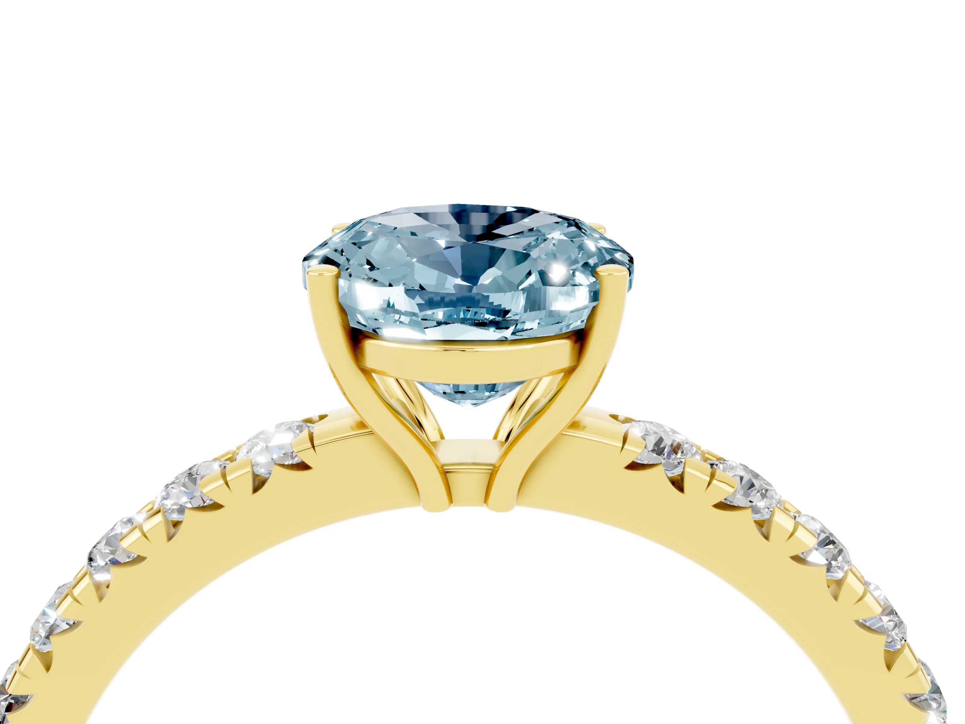 Yellow gold Oval Cut Aquamarine Pavé Solitaire Engagement Ring with Four-Prong Setting_16