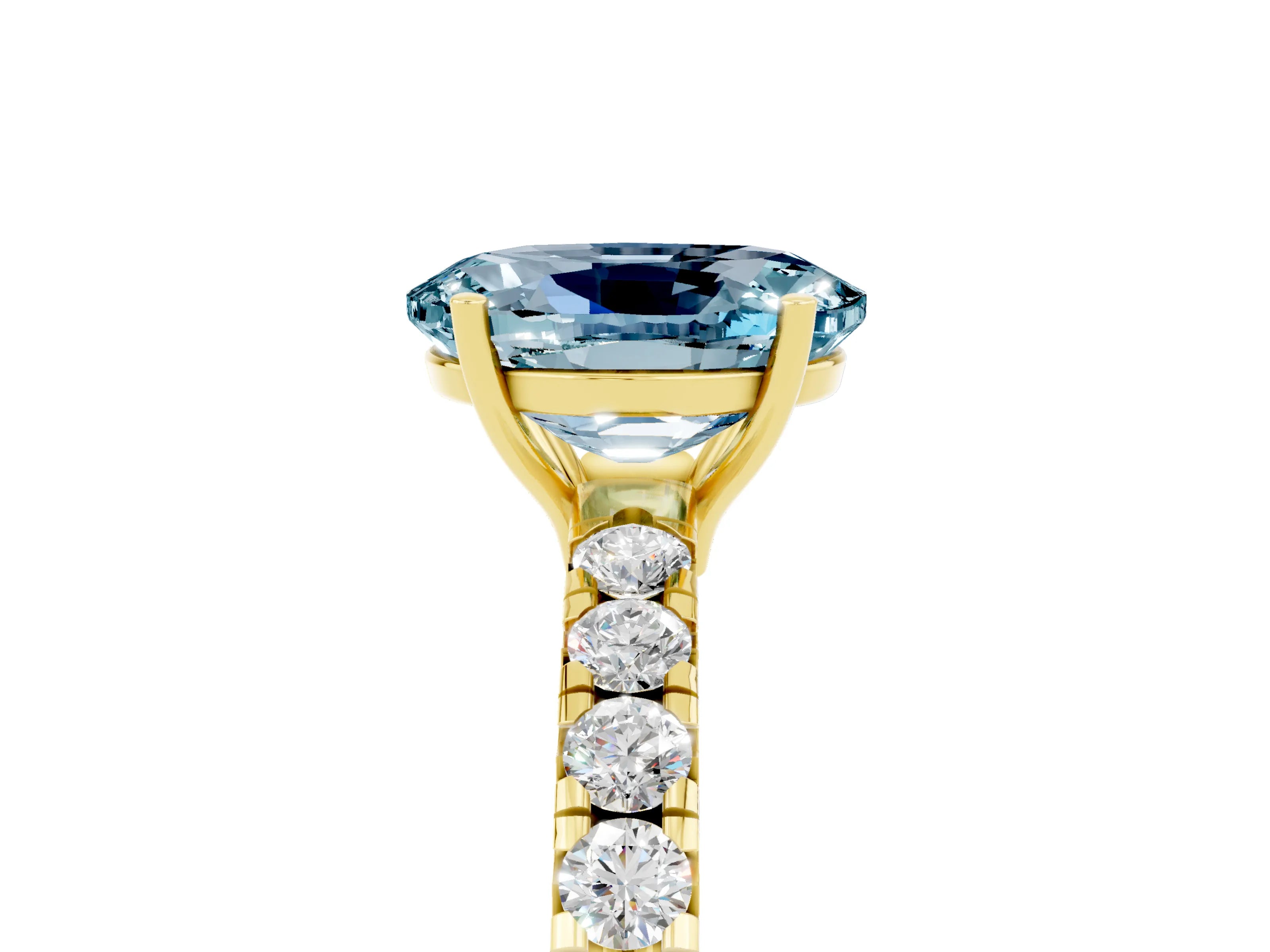 Yellow gold Oval Cut Aquamarine Pavé Solitaire Engagement Ring with Four-Prong Setting_17