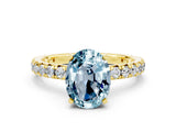Yellow gold Oval Cut Aquamarine Pavé Solitaire Ring with Round Band and Prong Setting_24