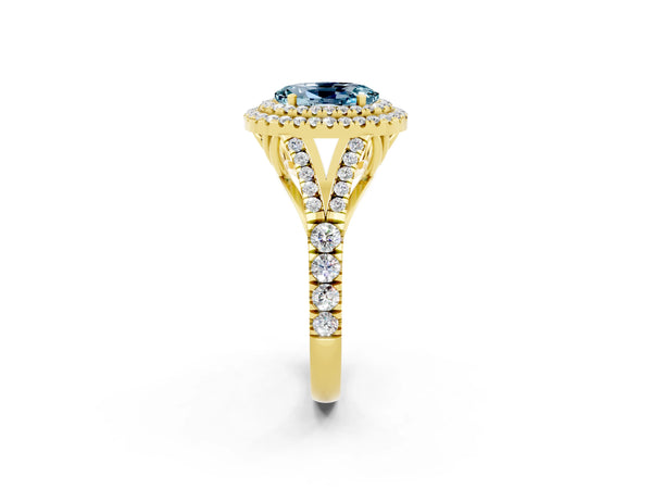 Yellow gold Oval Cut Aquamarine Pavé Split Shank Double Halo Engagement Ring