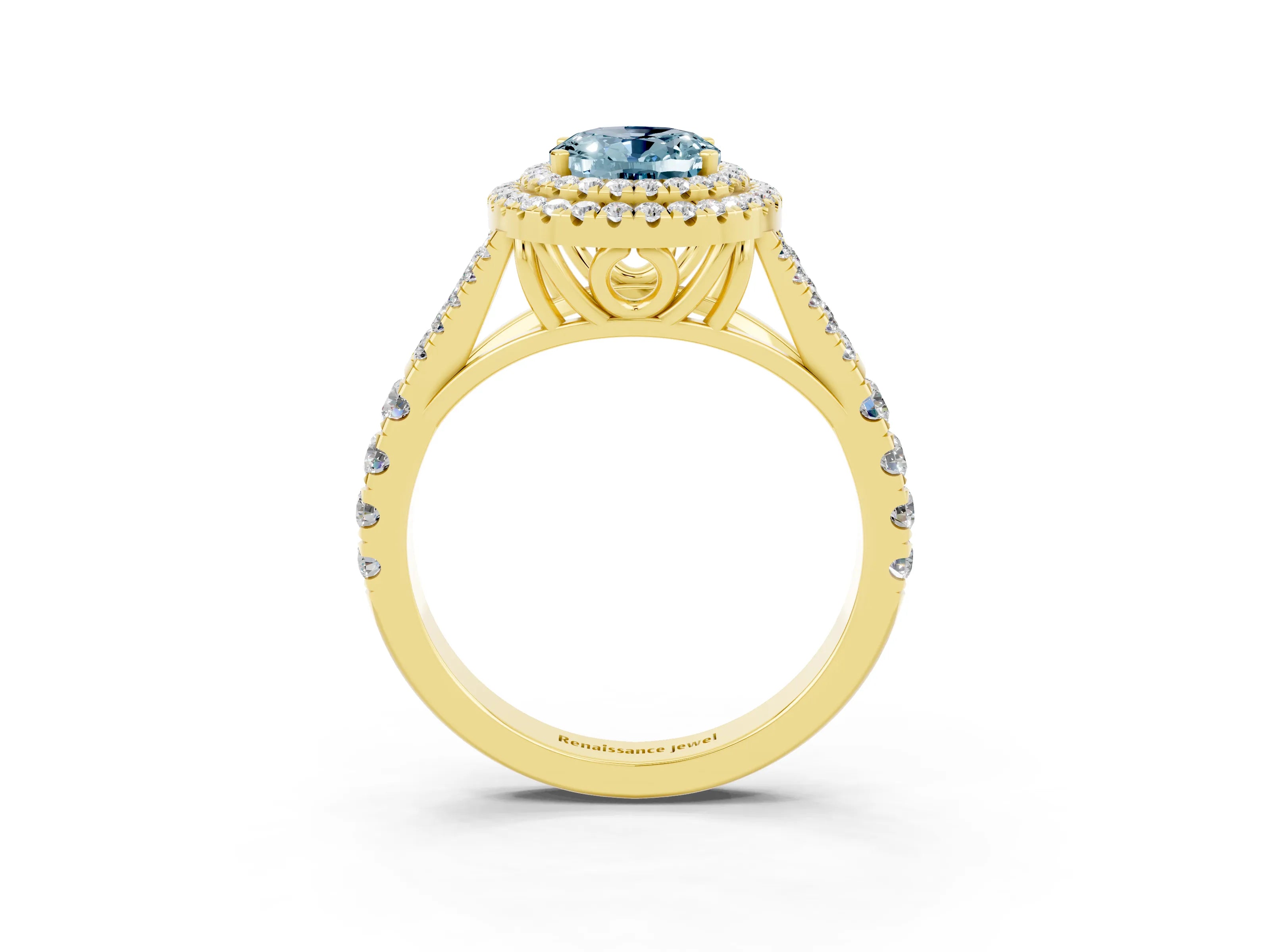 Yellow gold Oval Cut Aquamarine Pavé Split Shank Double Halo Engagement Ring_3