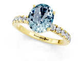 Yellow gold Oval Cut Aquamarine Pave Band Solitaire Ring with Four-Prong Setting_13