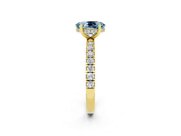Yellow gold Oval Cut Aquamarine Pave Band Solitaire Ring with Round  and Prong Setting