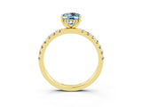 Yellow gold Oval Cut Aquamarine Pave Band Solitaire Ring with Four-Prong Setting_15