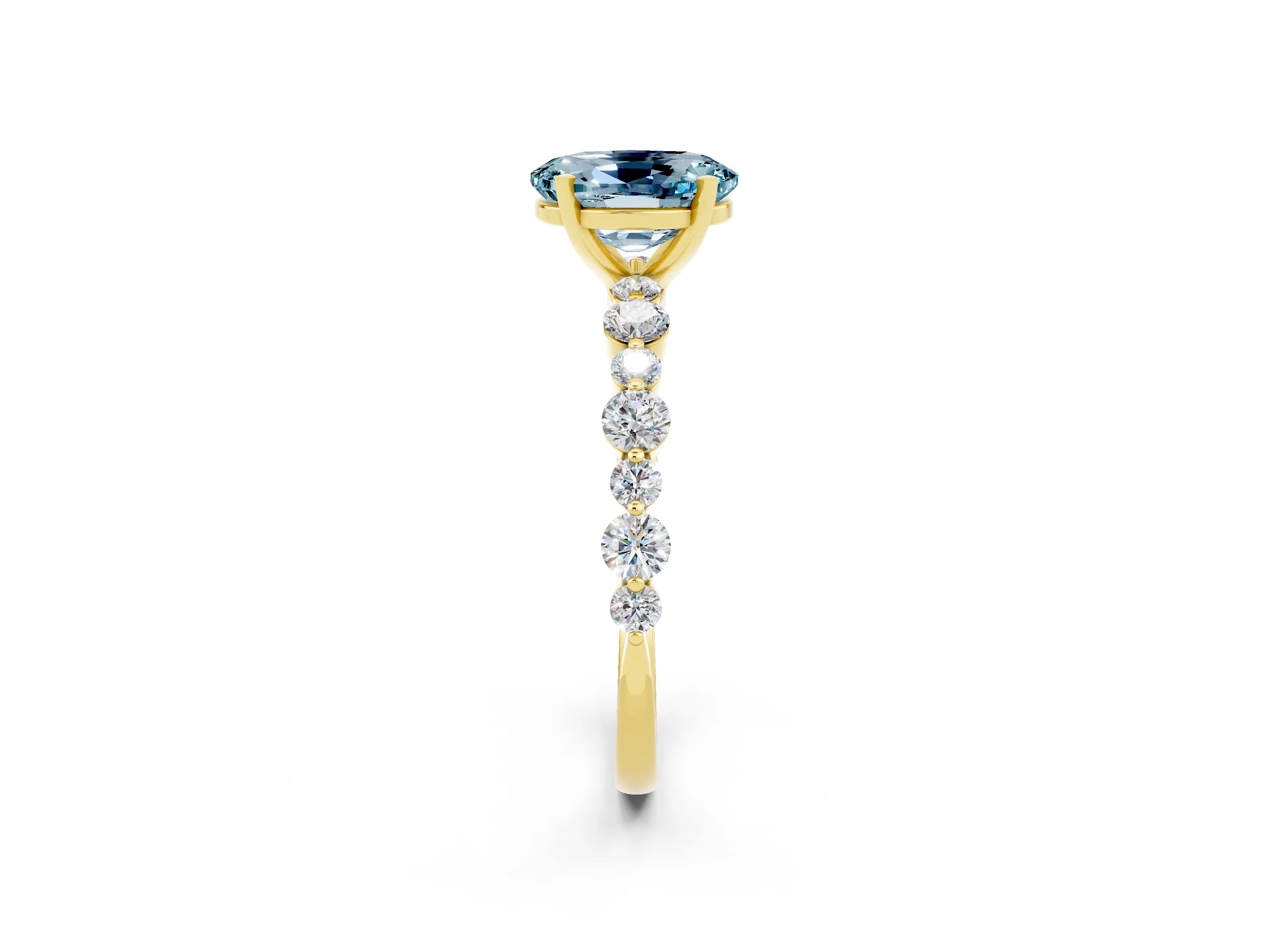 Yellow gold Oval Cut Aquamarine Prong Set Engagement Ring with Pavé Band_2