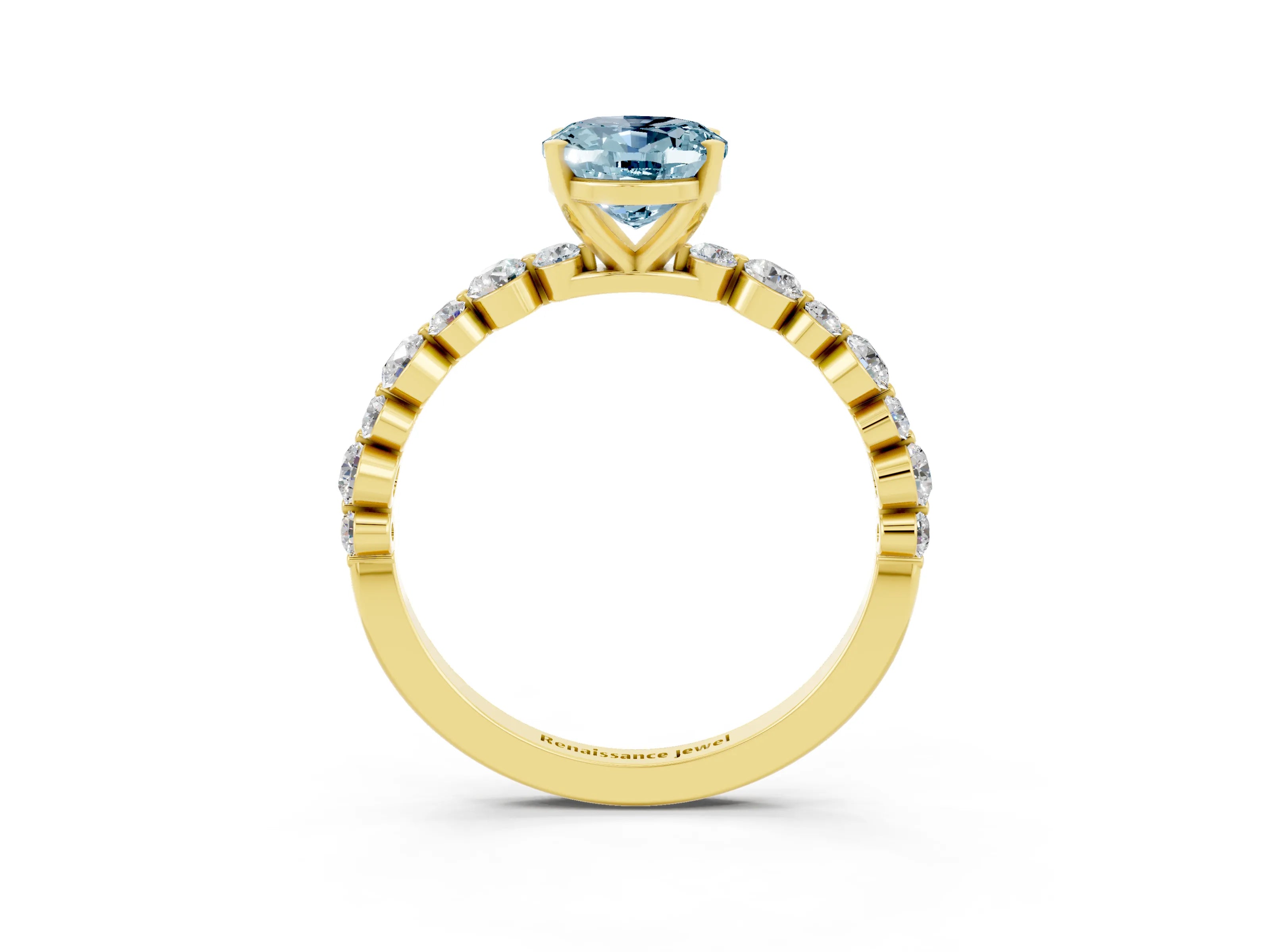 Yellow gold Oval Cut Aquamarine Prong Set Engagement Ring with Pavé Band_3
