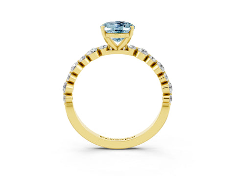 Yellow gold Oval Cut Aquamarine Prong Set Engagement Ring with Pavé Band_3
