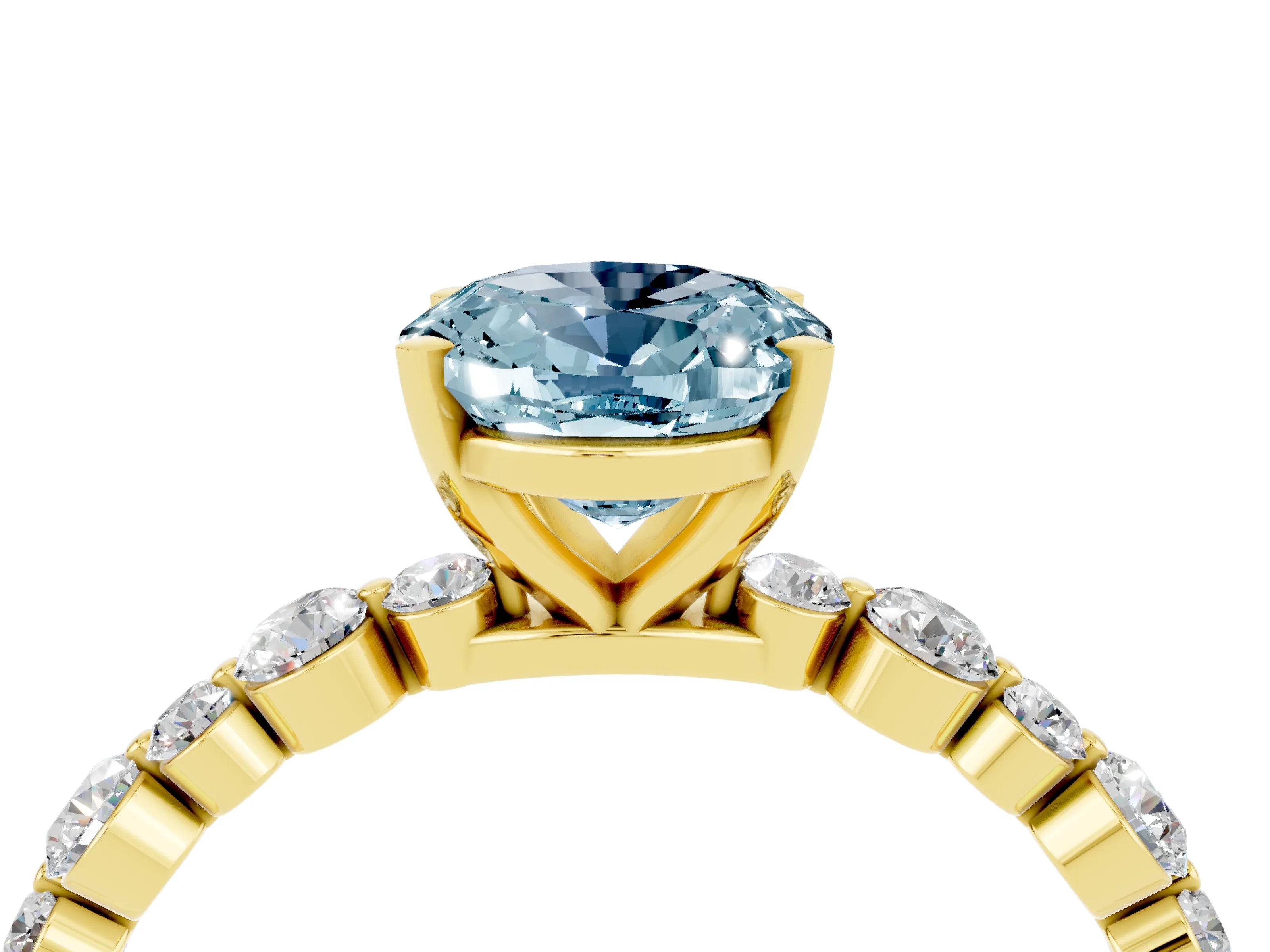 Yellow gold Oval Cut Aquamarine Prong Set Engagement Ring with Pavé Band_4