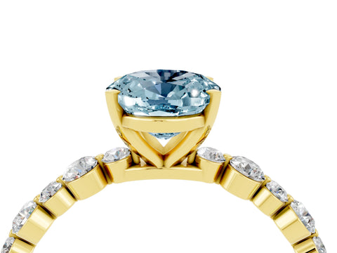 Yellow gold Oval Cut Aquamarine Prong Set Engagement Ring with Pavé Band_4