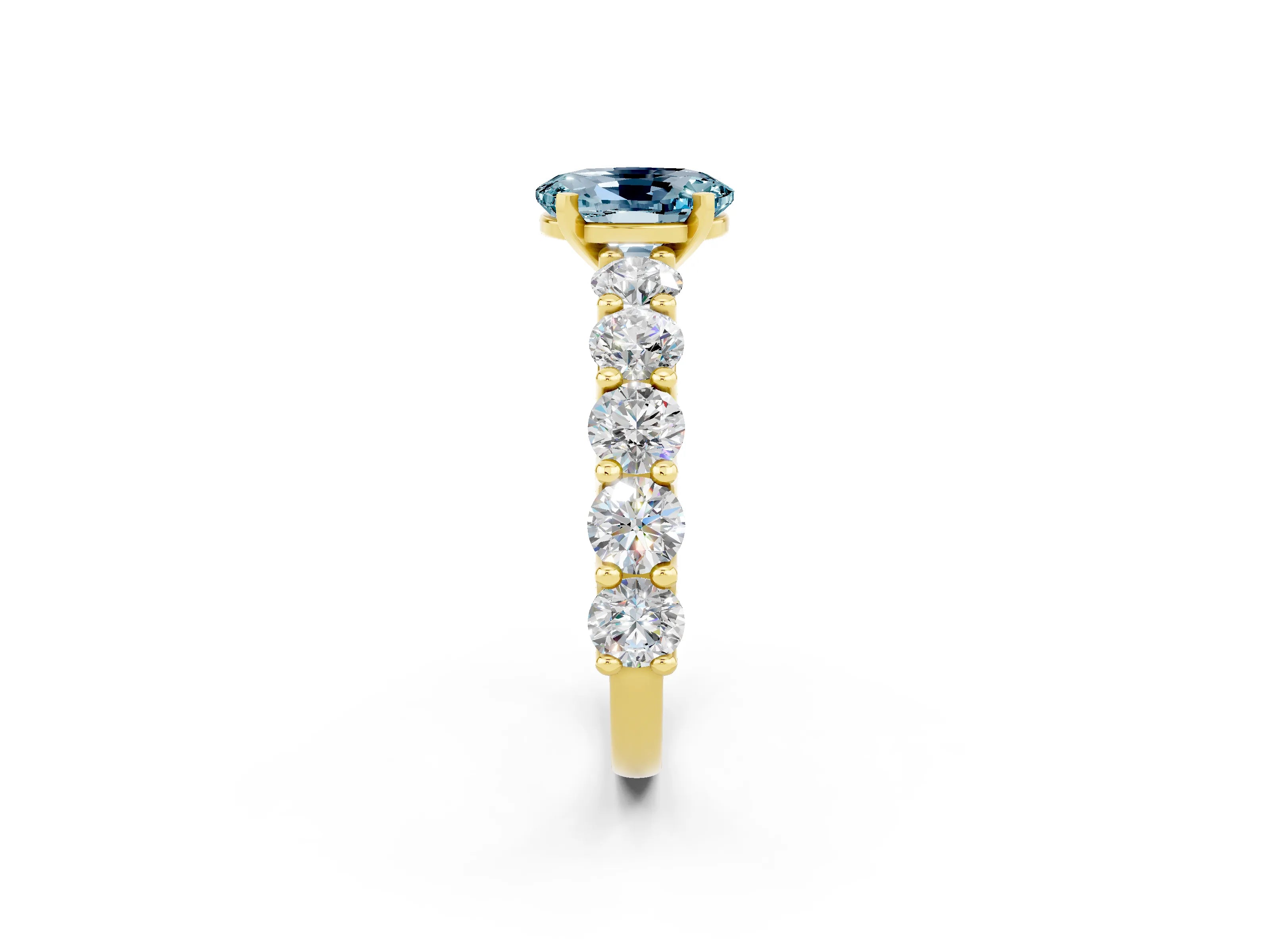 Yellow gold Oval Cut Aquamarine Prong Setting with Side Stones on a Pave Band_2