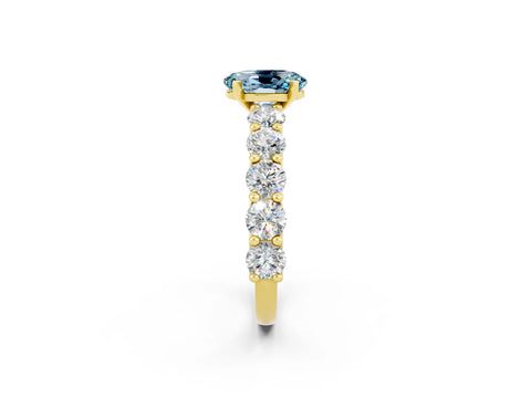 Yellow gold Oval Cut Aquamarine Prong Setting with Side Stones on a Pave Band_2