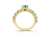 Yellow gold Oval Cut Aquamarine Prong Setting with Side Stones on a Pave Band_3