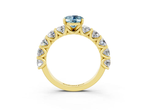 Yellow gold Oval Cut Aquamarine Prong Setting with Side Stones on a Pave Band_3