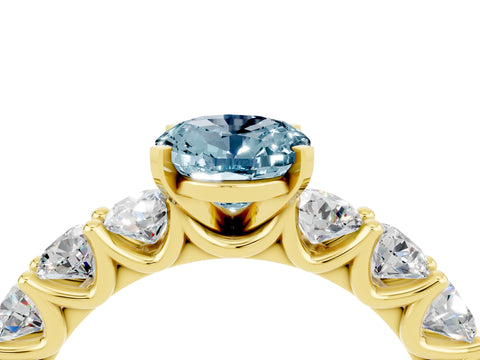 Yellow gold Oval Cut Aquamarine Prong Setting with Side Stones on a Pave Band_4