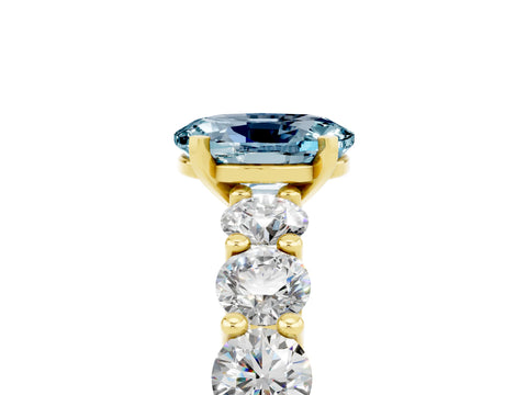 Yellow gold Oval Cut Aquamarine Prong Setting with Side Stones on a Pave Band_5