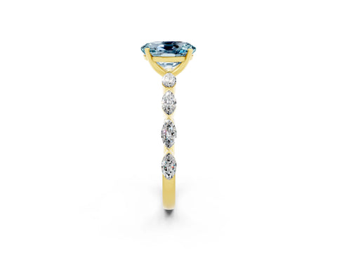 Yellow gold Oval Cut Aquamarine Ring with Marquise Side Stones and Prong Setting_2