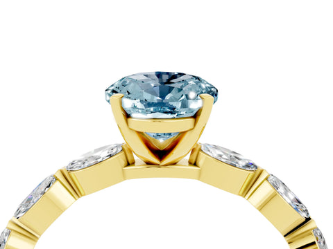Yellow gold Oval Cut Aquamarine Ring with Marquise Side Stones and Prong Setting_4