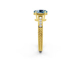 Yellow gold Oval Cut Aquamarine Ring with Milgrain Pavé Band and Four-Prong Setting_14